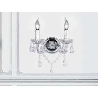 LÜSTER 2-flammige Wandleuchte im barocken Design, Silber Chrom, 26,5cm Breite, 34cm Höhe - Silber