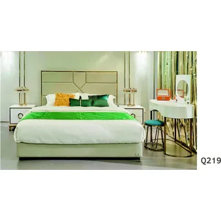 Luxus Schlafzimmer Bett Polster Design Doppel Hotel Betten Lederbett 180x200cm - Beige