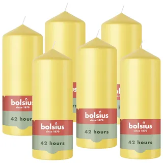 Bolsius - Stumpenkerze - frischgelb - 15cm - 6 Stück - Brenndauer 42 Stunden - mit natürlichen Extrakten - Natürliches Pflanzenwachs - Ohne Palmöl