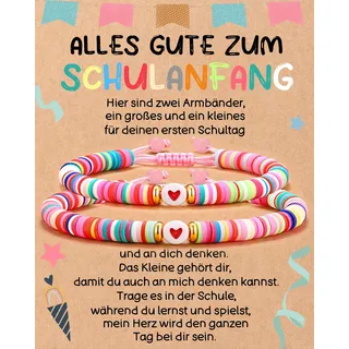 2 Stück Einschulung Geschenk Junge Mädchen Schulkind Geschenk Erster Schultag Schultüte Füllung Schulkind Armband Einschulungskarte Schulanfang Geschenke (2 Stk-Bunt)