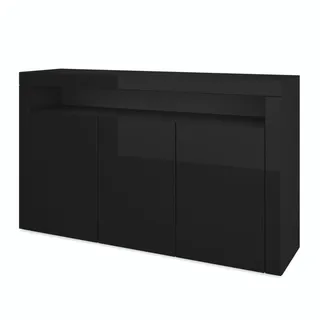 Vladon Sideboard Valencia Schwarz Hochglanz / Schwarz Hochglanz , Holzwerkstoff , 155x92x40 cm , Kleinmöbel, Kommoden, Sideboards