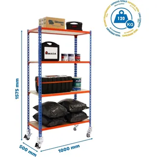 Regal mit 4 Ebenen, blau – Regalkasten – Lagerregal – Aufbewahrungsregal – Regal für die Garage – In der Länge verstellbar