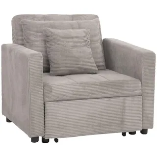 Mendler Schlafsessel HWC-L90, Klappsessel Gästebett Relaxsessel, Liegefläche 200x100cm Stoff/Textil Cord ~ hellgrau