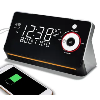 iTOMA FM/DAB(DAB+, UKW, Uhrenradio) Radiowecker mit USB-Ladeanschluss, Bluetooth Stereo Lautsprecher, Kopfhörerbuchse, Dual Alarm, Snooze, Dimmbare LCD-Anzeige 729