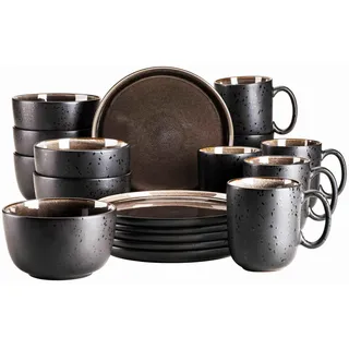 Mäser Frühstücksservice , Schwarz, Greige , Keramik , 18-teilig , Geschirr, Geschirrsets, Kaffeeservice