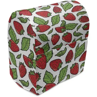 ABAKUHAUS Obst Standmixerabdeckung, Saftige Erdbeeren Blätter, Küchengerät Taschenhülle mit Taschen, 36 x 39 x 24 cm, Rotes Farn-Grün
