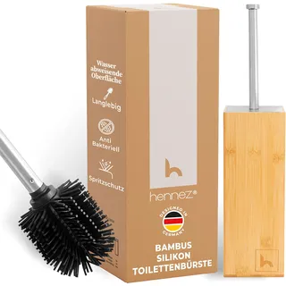 HENNEZ Toilettenbürste Silikon mit Bambus Bürstenhalter, Silikon Toilettenbürste mit Halter aus Bambus, WC Bürste