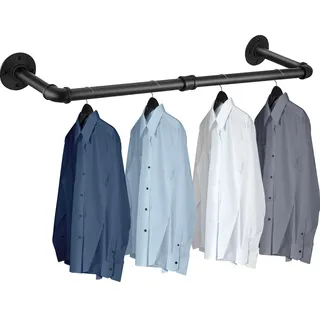 Duscdesp Kleiderstange Wandmontage Industrial Garderobenstange Schwarz, Kleiderstange Wand Schwerlast Kleiderstangen Metall, Platzsparenders Kleiderständer für die Wand Decke Schlafzimmer (90cm)