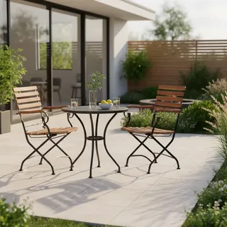 Gardenson Gartenklappsessel-Set , Anthrazit, Akaziefarben , Holz, Metall , Akazie , Hartholz , 55x89x58 cm , klappbar, gastro- und objekttauglich, wetterbeständig, abwischbar , Gartenmöbel, Gartensessel, Gartenklappstühle