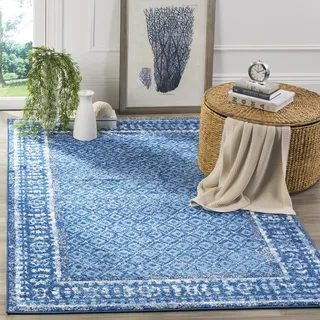 SAFAVIEH Zeitgenössische Teppich für Wohnzimmer, Esszimmer, Schlafzimmer - Adirondack Collection, Kurzer Flor, Hellblau und Dunkelblau, 120 X 120 cm