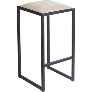 FERRO Barhocker 64 cm Ecru – Moderner Metall Barstuhl ohne Lehne im Loft-Stil mit Gepolstertem Sitz - Beige