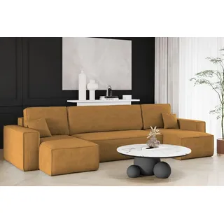 Kaiser Möbel Ecksofa mit schlaffunktion und bettkasten, Sofa U-form, Couch U-form BEST Cord Senffarbe