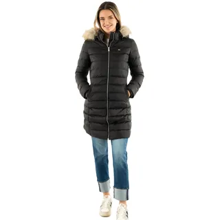 Tommy Jeans Damen Daunenmantel Essential Hooded Down Coat mit Kunstpelz, Schwarz (Black), XXS