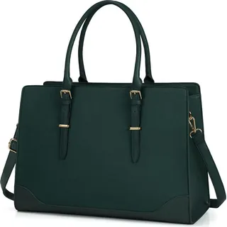 IGOLUMON Handtasche Damen Große Tasche Dunkelgrün Laptoptasche Kunstleder 15.6 Zoll Umhängetasche Tote