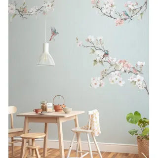 KOMAR Vlies - Apple Bloom - Größe: 250 x 250 cm (Breite x Höhe) - Tapete, Design, Wohnzimmer, Schlafzimmer, Kirschblüte, Singvogel - LJX5-001
