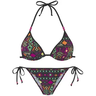 Buffalo Triangel-Bikini bunter Ethnomuster, schwarz