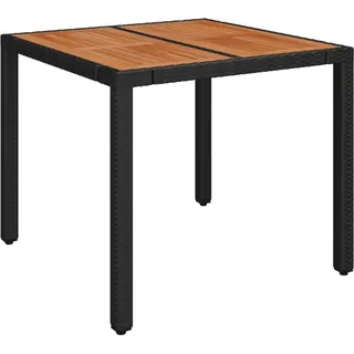vidaXL Gartentisch mit Holzplatte Schwarz 90x90x75 cm Poly Rattan - Schwarz