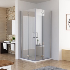Duschkabine Eckeinstieg Dusche Falttür 180o Duschwand Duschabtrennung NANO Glas (120x80x197cm / ohne Duschtasse)
