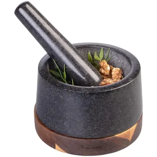 Rosenstein & Söhne Gewürz-Mörser: Set mit Mörser und Stößel aus Granit und Holz, 14 cm (Knoblauch, Küche, Reibe)
