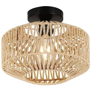 YIKEGE LICHT Vintage Boho Rattan Lampe Deckenleuchte Hängelampe Deckenlampe Geflochten Korb Lampenschirm Badezimmerlampe Wandlampe - E27 Industrielle Deckenleuchten für Küche Schlafzimmer, Hellfarbig