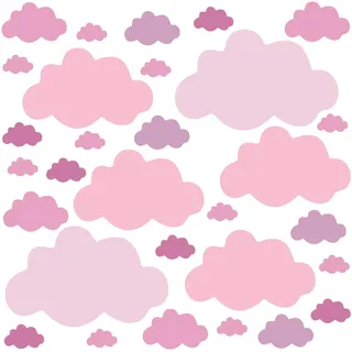 PREMYO 30 Wolken Wandsticker Kinderzimmer Mädchen - Wandtattoo - Wandaufkleber Selbstklebend Pastell Rosa