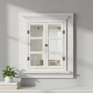 Mucola Wandspiegel mit Fensterläden Spiegel Bilderrahmen Spiegelfenster Fotorahmen Shabby Dekospiegel Garderobenspiegel - Weiß - Weiß