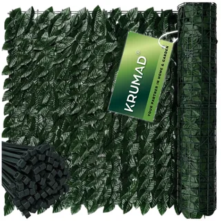 KRUMAD Künstliche Efeu Hecke Sichtschutz Set 2X 300x50 cm, Hängende Dekoration, Balkon & Garten Sichtschutz, Efeu Imitation, 200 Kabelbinder inkl.