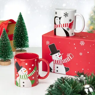 Zstar Weihnachten Tasse 2er Set, Keramik Kaffeetasse mit Weihnachtlichem Motiv Cartoon-bedruckter, Weihnachten Urlaub Freunde Familie Geschenke, Pinguin und Schneemann