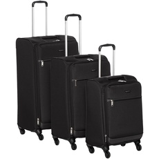 Amazon Basics - 3er-Set Weiche, Erweiterbare Reisekoffer mit 4 Drehrädern, (54, 67, 79 cm, inkl. Räder), Schwarz