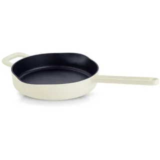 Fissler Moments Collection/Emaillierte Gusseisen-Pfanne (Ø 26 cm) antihaftend, hoher Rand, mit Ausgießern, Aufhänge-Öse, PFAS/PTFE-frei, Induktion – Elfenbeinweiß