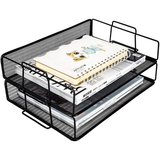 EasyPAG 2 Stück A4 Stapelbar Metall Büro Schreibtisch Organizer Dokumentenhalter Aktenablage Zeitschriftenhalter Briefablage Papier Magazin Organisator,Schwarz