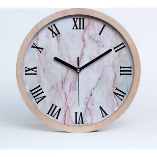 Holzuhr 20fi cm wanduhr - schwarze Spitzen - Marmor - Beige
