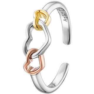 Engelsrufer Damen Ring With Love aus Sterlingsilber mit Herzsymbolen Tricolor, Größenverstellbar, ERR-WITHLOVE-03-TRI