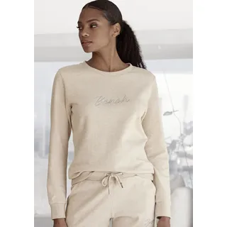 Sweatshirt BENCH. LOUNGEWEAR, Damen, Gr. 48/50, beige (beige meliert), Interlock, Graumeliert (Obermaterial): 55% Baumwolle, 45% Polyester, bestickt, meliert, unifarben, Basic, Basic schmal hüftlang, Rundhals, Bündchen, Sweatshirts Sweatshirt, mit glänzender Logostickerei, Loungewear, Topseller