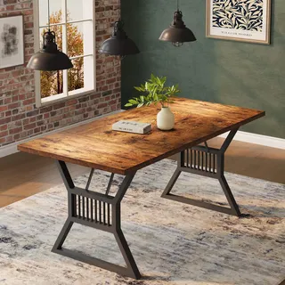 180cm Langer Esstisch Für 4–6 Personen, Landhaus-Küchentisch Mit Robusten Metallbeinen, Rechteckiger Esszimmertische Mit Wasserfester Und Kratzfester Tischplatte Für Küche Und Esszimmer, Retro