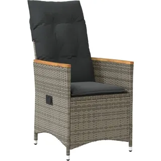 vidaXL Gartensessel Verstellbar mit Kissen Grau Poly Rattan - Grau