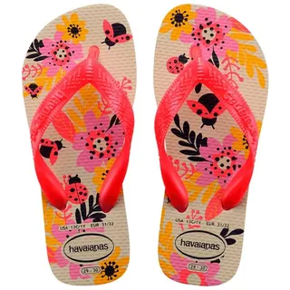 Havaianas – Kids Flores, bequeme, langlebige und witzige Flip-Flops, Sohle mit Blumenmuster, Metallic-Riemen und rutschfeste Sohle, Mädchen