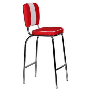 FineBuy Barhocker Rot American Diner 50er Jahre Retro Barstuhl Sitzfläche mit Rücken-Lehne Fußstütze Sitzhöhe 76 cm - Rot