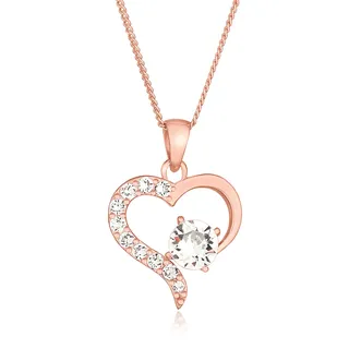 Silberkette ELLI "Halskette Herz 925 Silber, mit Kristallen von Swarovski" Gr. 45, rosa (rosegold), Halsketten, Damen, Silber 925 (Sterlingsilber), Silberkette