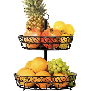 Chefarone Obst Etagere 2 Etagen Obstkorb Metall Schwarz 25&30cm | Präsentiere Frisches Obst Brötchen oder Cupcakes Stilvoll Schafft Mehr Platz auf Der Küchenarbeitsplatte