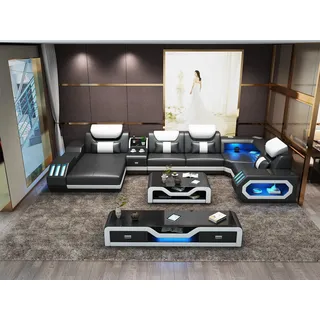 Ausgefallene Wohnlandschaft Ecksofa Polster eckgarnitur couchen sofas usb led - Braun