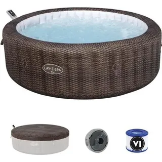Bestway® LAY-Z-SPA® Energiespar-Whirlpool Bali AirJetTM mit App-Steuerung + integrierter UltraFitTM -Pumpeneinheit, für 7 Personen Ø 216 x 71 cm, Rattan