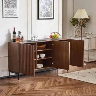 Sideboard Eiche dunkel gemasert 150x40x80cm 3 Türen welliges 3D-Design verstellbare Einlegeböden Kippsicherung - Braun