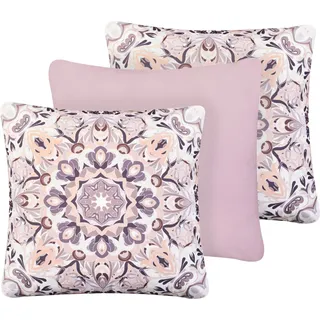 BELIANI Gartenkissen 3er Set Mehrfarbig Polyester Orientalisch Quadratisch 45x45 cm Wasserabweisend Dekokissen mit Füllung für Garten Terrasse Balkon - Bunt, Rosa, Violett, Beige