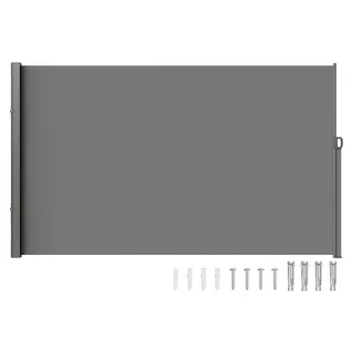 VEVOR Ausziehbare Seitenmarkise, 71''x 236'' Aluminium Außen-Privatsphäre Bildschirm, 280g Polyester Wasserfester Ausziehbarer Terrassenbildschirm, UV 30+ Raumteiler Windschutz für Terrasse, Garten, Balkon, Schwarz, Grau-160x300 cm - Grau
