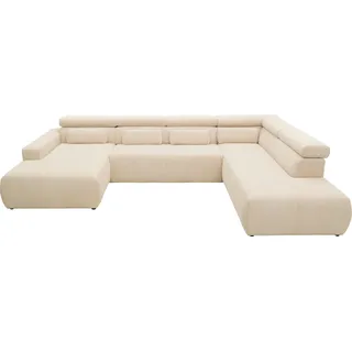 DOMO collection Wohnlandschaft »Brandon, belastbar bis 140kg/ Sitz, B/T: 359/228 cm, U-Form« mit Sitztiefenverstellung, Cord, creme, beige