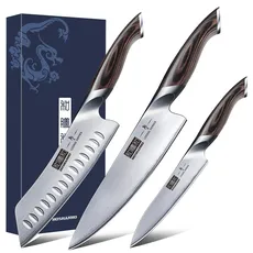 HOSHANHO Messerset 3 teilig, Küchenmesser set aus Edelstahl, Messer Kochmesser Set Professionelles mit Kochmesser, Santoku Messer, Utility Messer