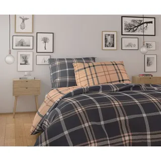 Kvalitex Erweiterte Baumwollbettwäsche NORDIC COLLECTION 140x220, 70x90cm KÁRO dunkelbraun - Braun