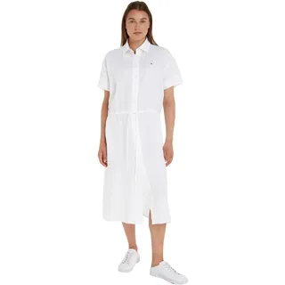 Tommy Hilfiger Damen Hemdkleid Leinen Midi Shirt Dress Knielang, Weiß (Th Optic White), 32