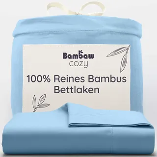 Bambaw Bambus Bettlaken ohne Gummizug 270x290 cm, nachhaltige Bambus Bettwäsche, atmungsaktive und kühlende Laken, hautfreundliche Anti Allergie Bettwäsche, weiche Bettlaken Sommer kühlend (Hellblau)
